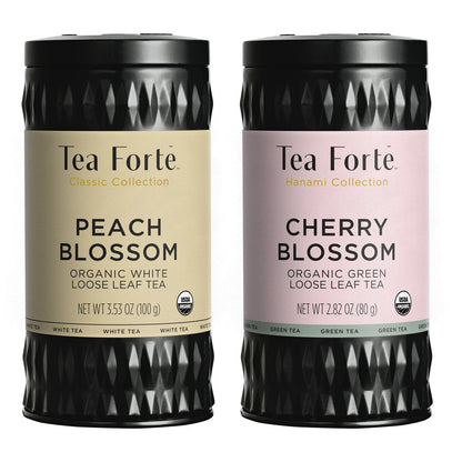 Tea Forte Cherry Blossom & Peach Blossom Loose Tea Bundle with Fiore Sakura Teapot & Steeping Cups