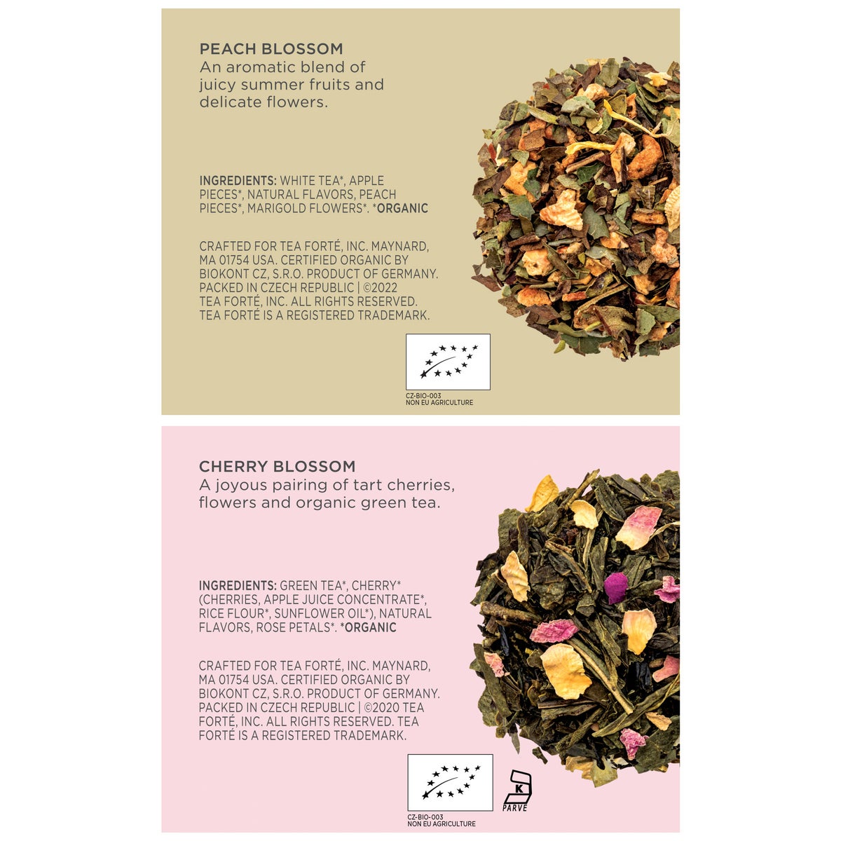 Tea Forte Cherry Blossom & Peach Blossom Loose Tea Bundle with Fiore Sakura Teapot & Steeping Cups