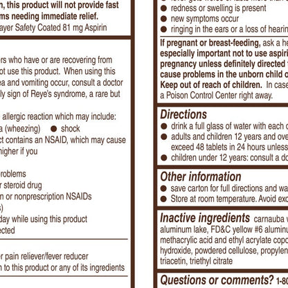 Bayer Aspirin Regimen Low Dose 81 mg., 400 Enteric Coated Tablets