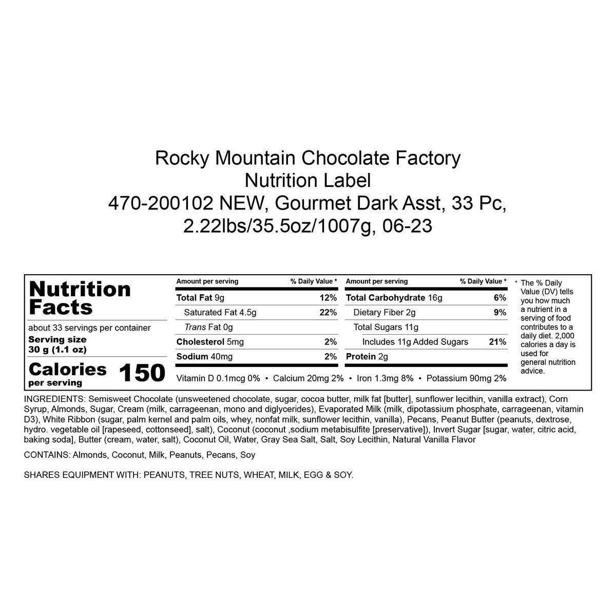 Rocky Mountain Chocolate Dark Chocolate, 2 lbs.