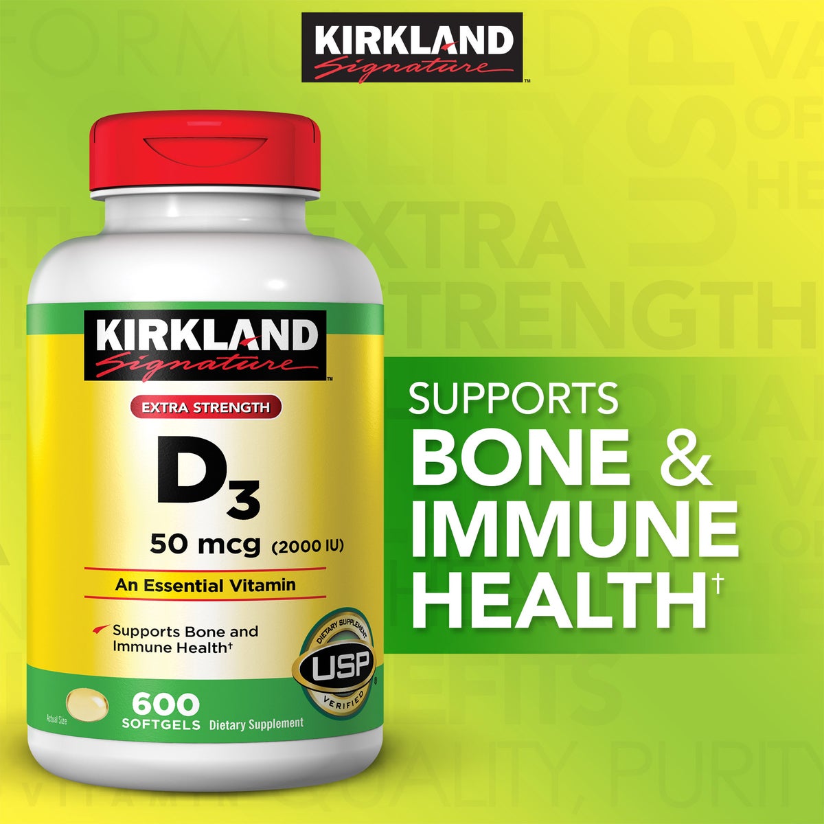 Kirkland Signature Extra Strength D3 50 mcg., 600 Softgels