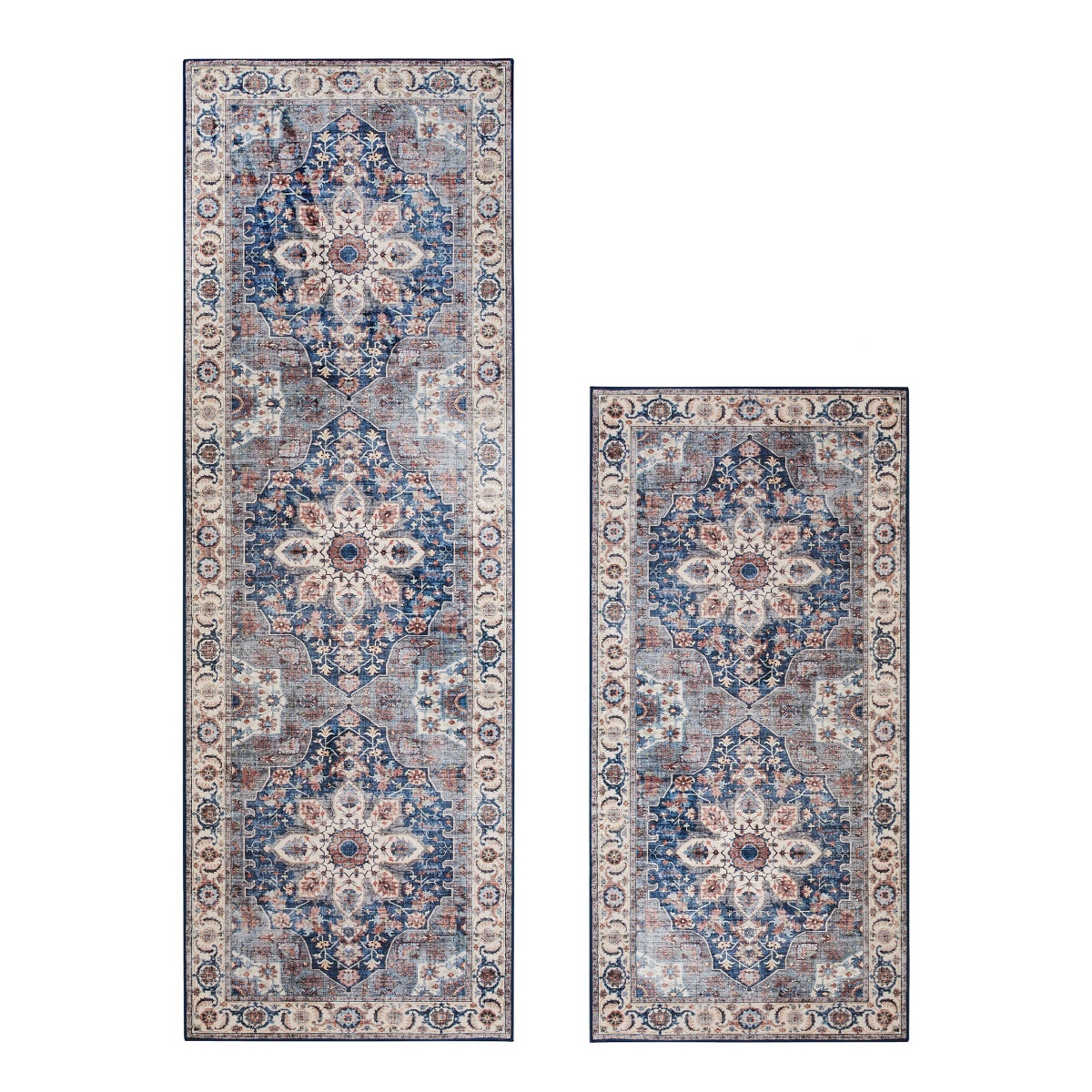 Wyatt & Ash Washable 2-pack Runner and Accent Rug, Aliyeh Navy