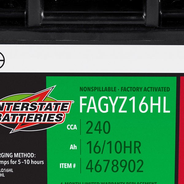 Interstate Batteries Powersport AGM Battery FAGYZ16HL