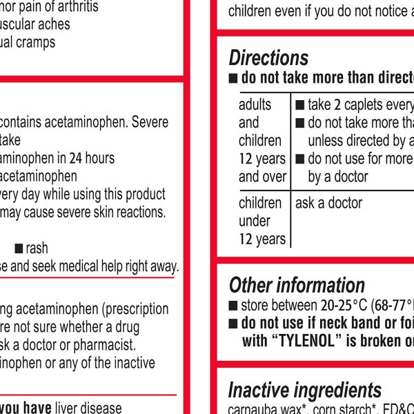 Tylenol Extra Strength Acetaminophen 500 mg, Fever Reducer & Pain Reliever, 325 Caplets