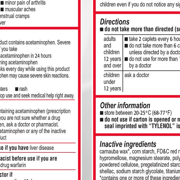 Tylenol Extra Strength Acetaminophen 500 mg, Fever Reducer & Pain Reliever, 325 Caplets