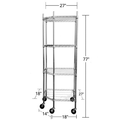 TRINITY EcoStorage 4-Tier Corner Wire Shelving Rack with Wheels, 18" D, NSF, Chrome Color