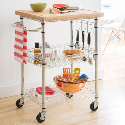 TRINITY EcoStorage Bamboo Top Kitchen Cart