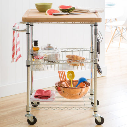 TRINITY EcoStorage Bamboo Top Kitchen Cart