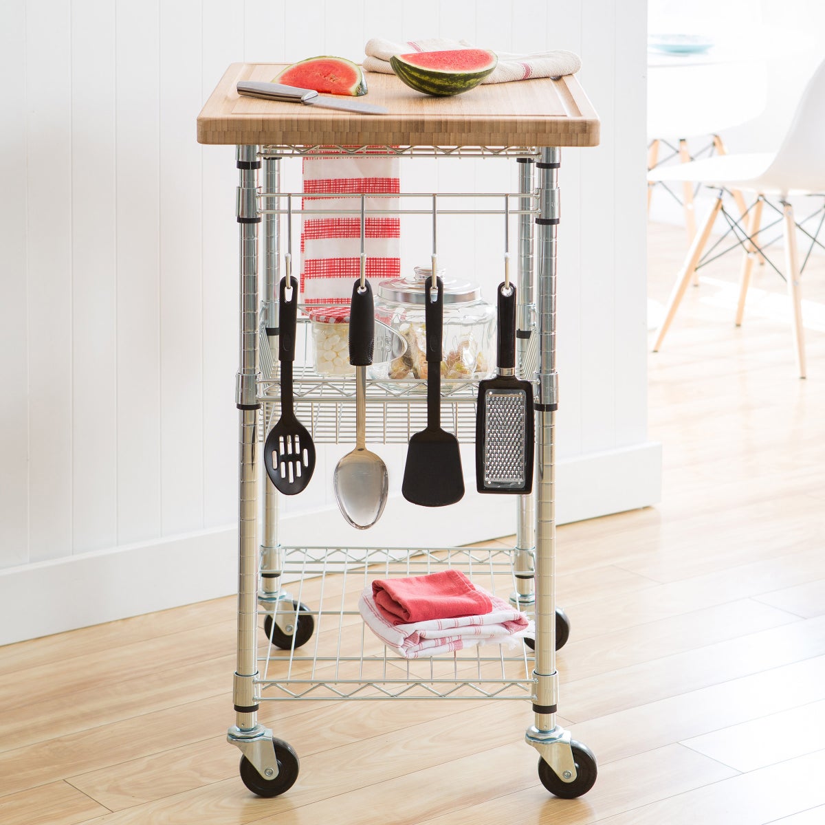 TRINITY EcoStorage Bamboo Top Kitchen Cart