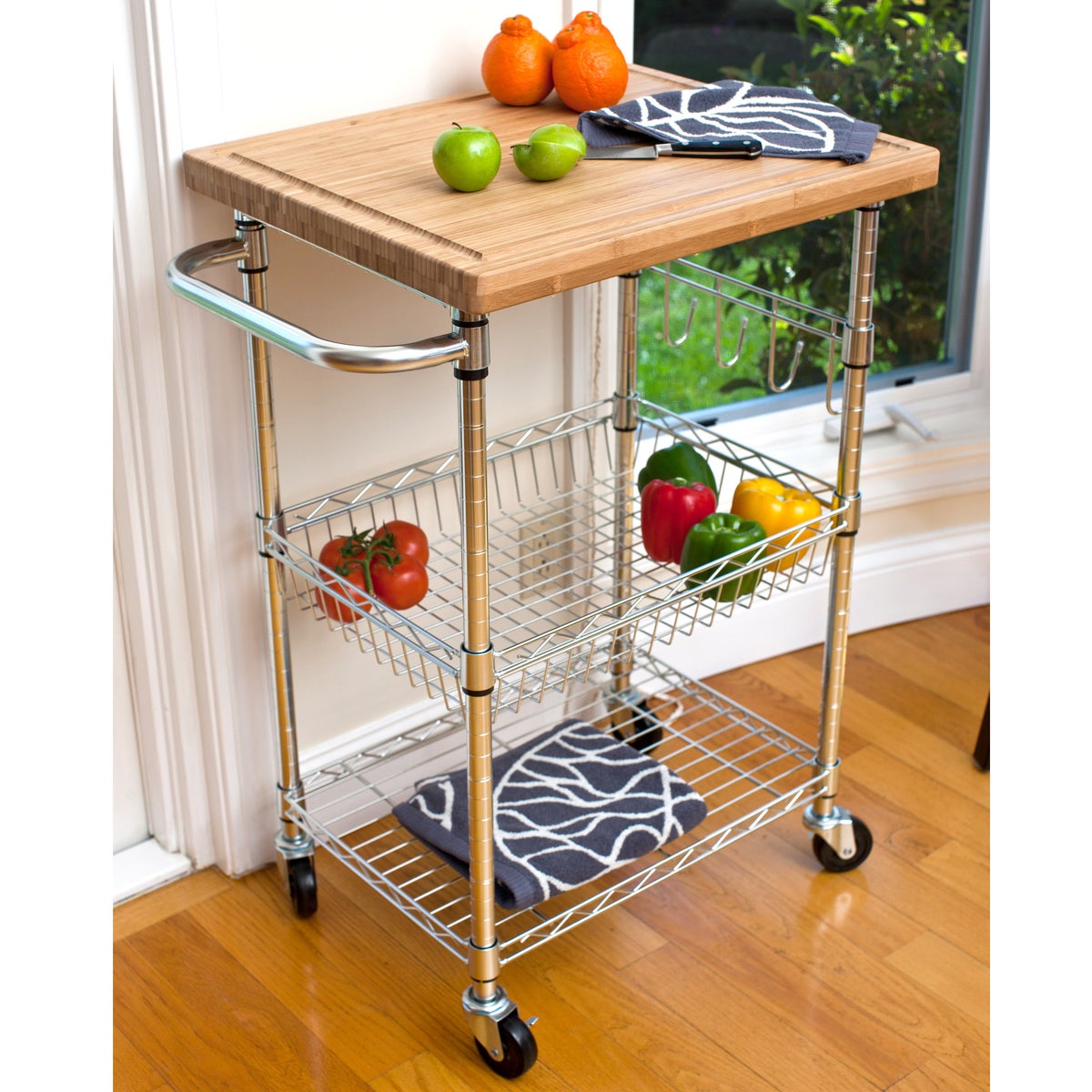 TRINITY EcoStorage Bamboo Top Kitchen Cart