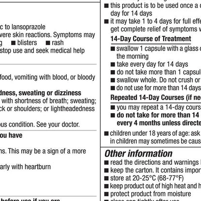 Kirkland Signature Lansoprazole 15 mg. Acid Reducer, 42 Capsules