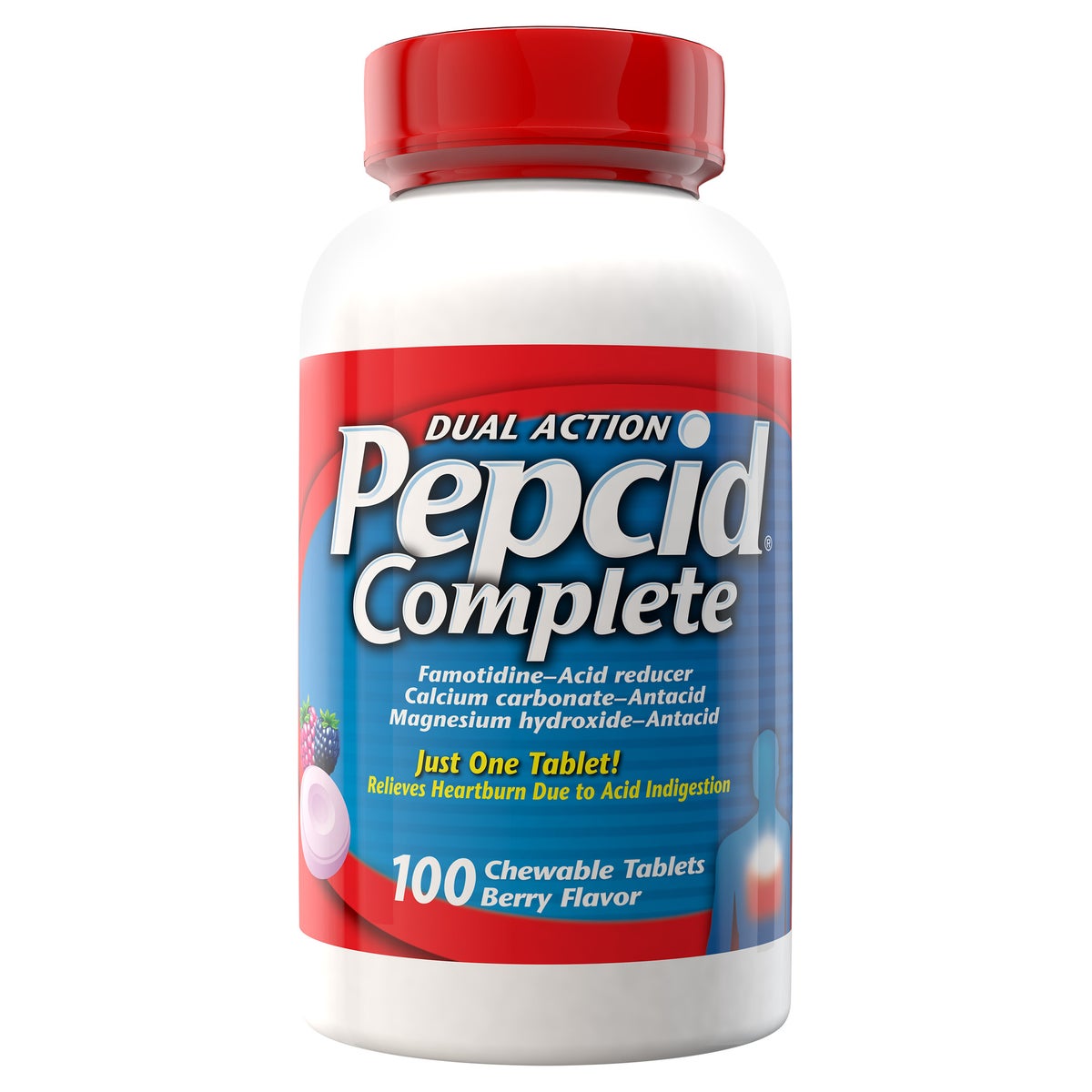 Pepcid Complete Dual Action Acid Reducer + Antacid, 100 Chewable Berry Tablets