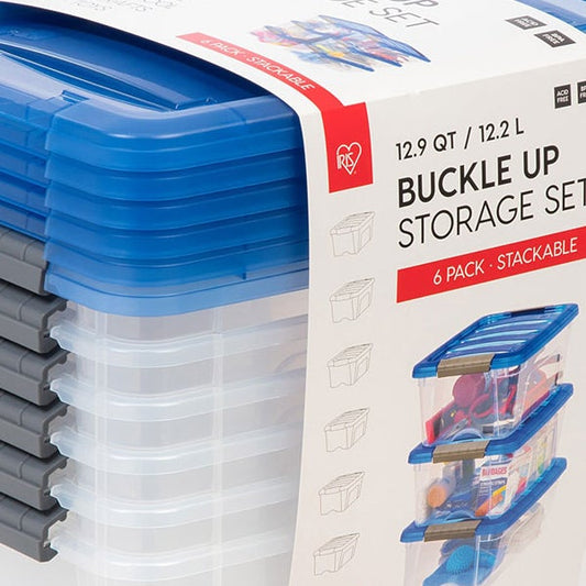 IRIS 12.9 Quart Buckle Up Storage Bin, 6-pack