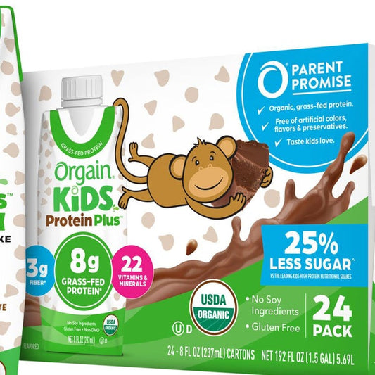 Orgain USDA Organic Kids Nutritional Protein Shake, Chocolate, 8 fl oz, 24-pack