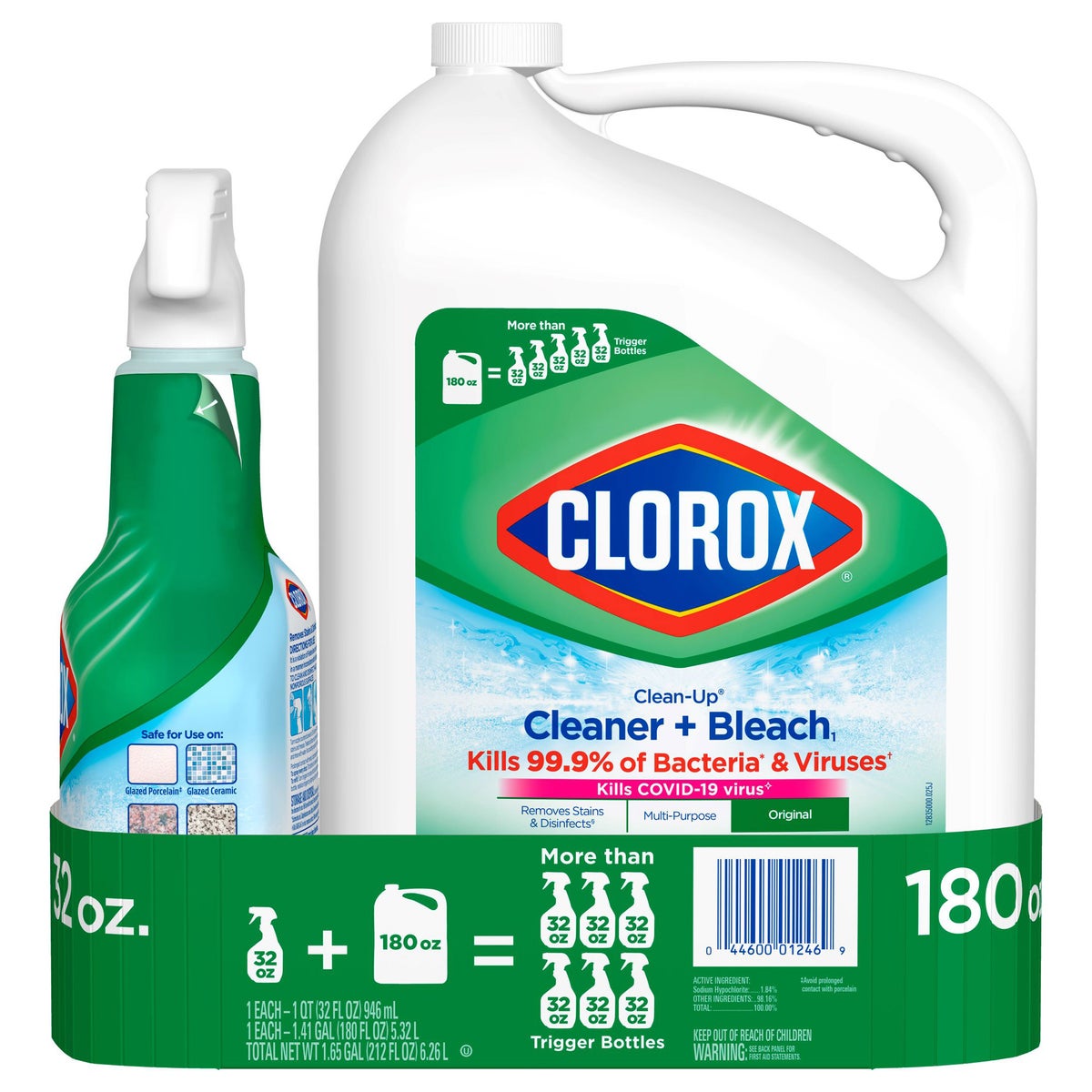 Clorox Clean-Up All Purpose Cleaner with Bleach, Original, 32 oz & 180 oz Refill