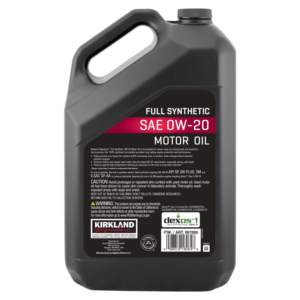 Kirkland Signature 0W-20 Full Synthetic Motor Oil 5-quart, 2-pack